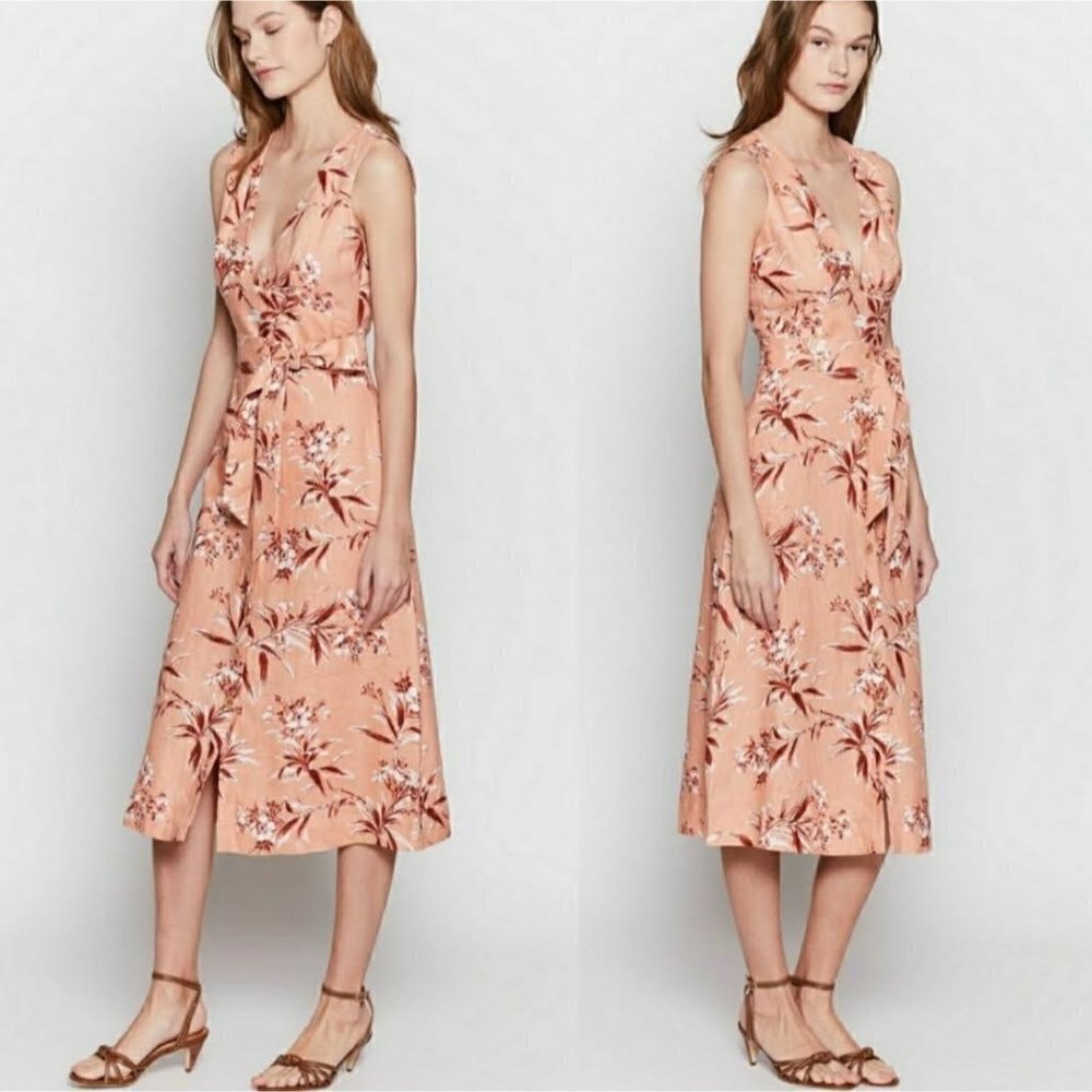 Joie Floral Midi Dress in Peach and White